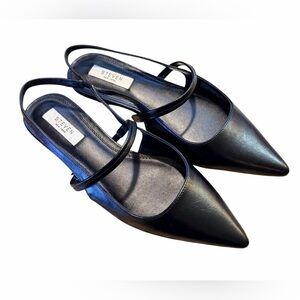 STEVEN NEW YORK Mallory Black Leather Pointed Slingback Flats Size 9 - Like New